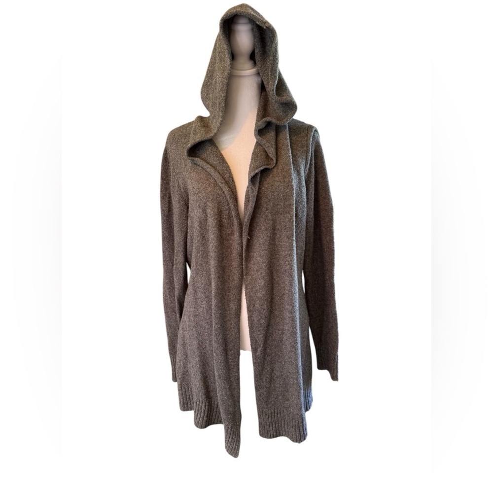 Dressbarn Charcoal gray long sleeve hooded open front cardigan Women’s Size Med